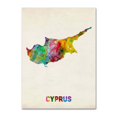 Michael Tompsett 'Cyprus Watercolor Map' Canvas Art,35x47